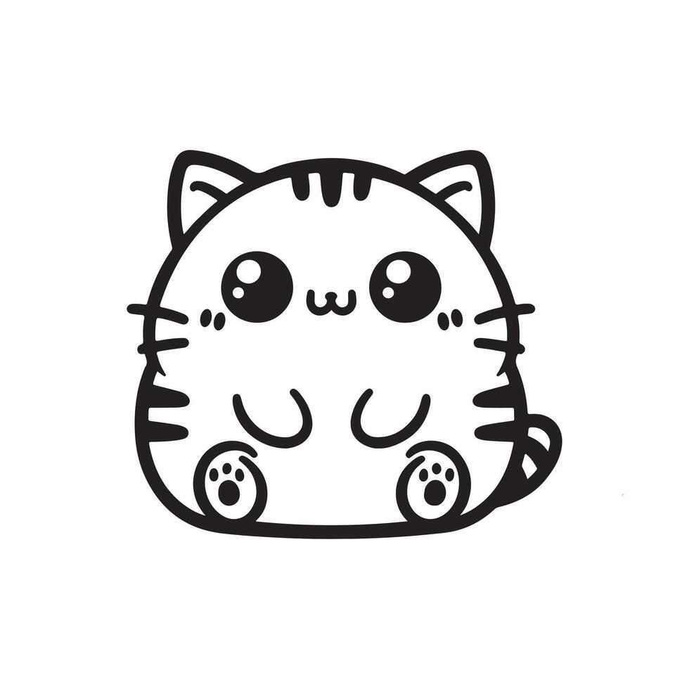 Black and white Cute Cat in Silhouette illustration vector