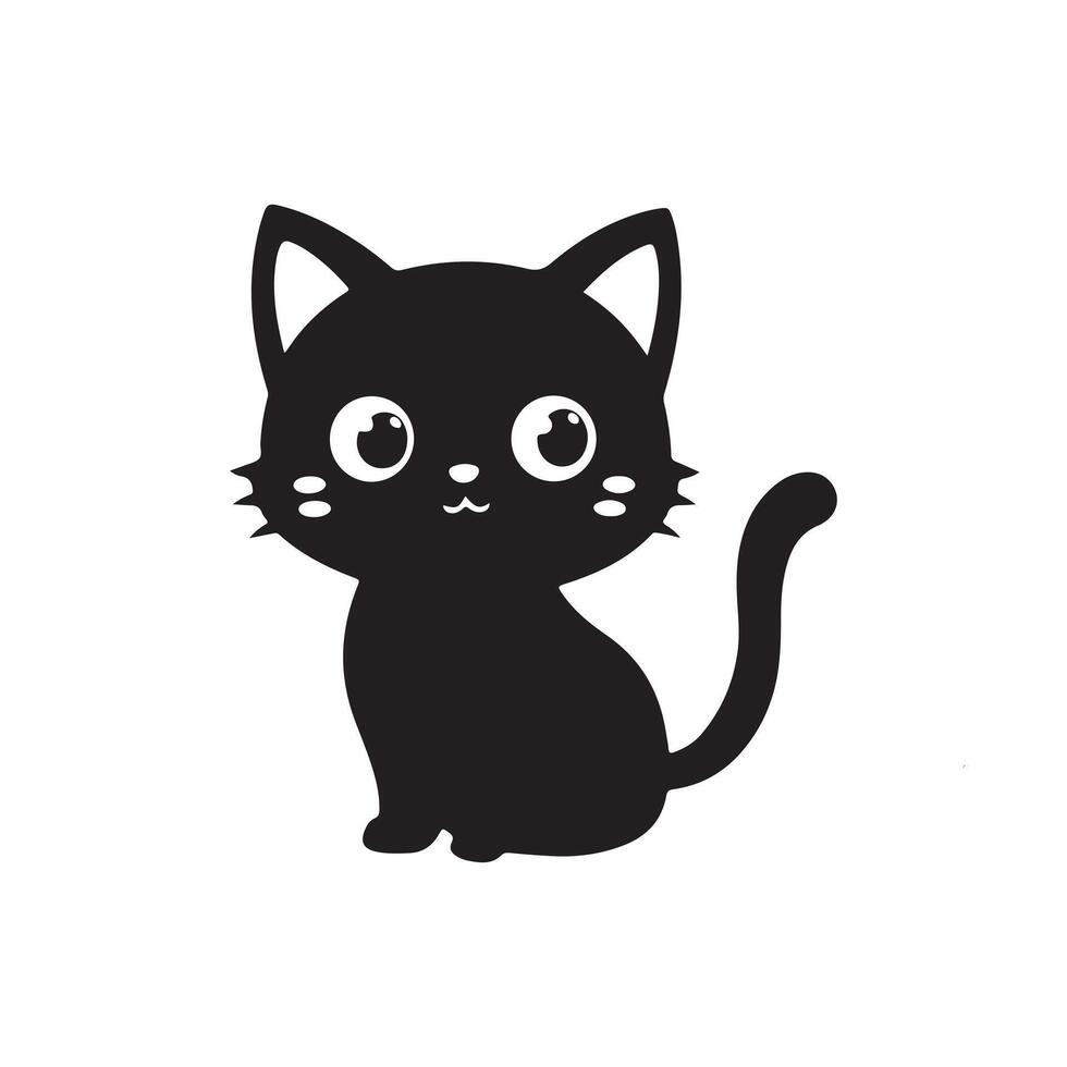 Black and white Cute Cat in Silhouette illustration vector