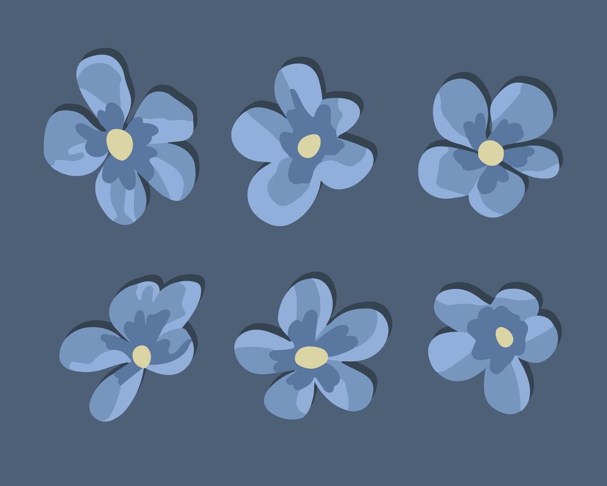 Isolated illustration of a set of blue flowers. vector