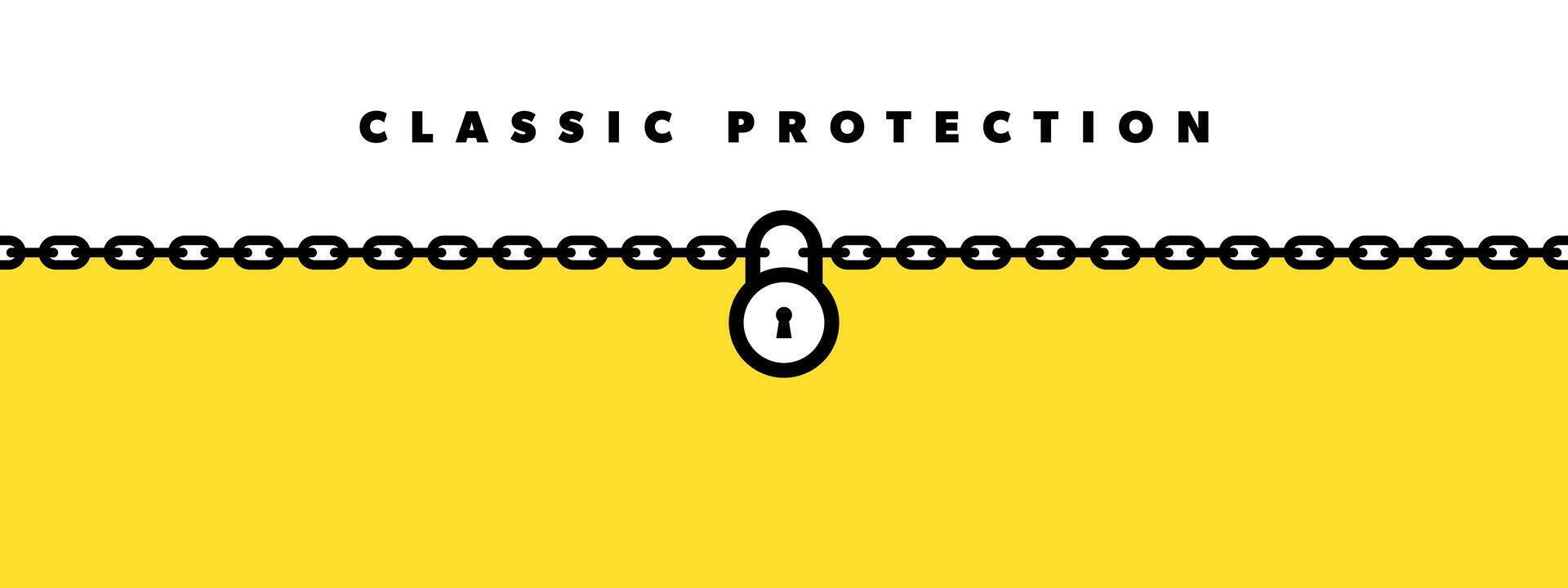 Padlock hanging from a chain on a yellow background vector