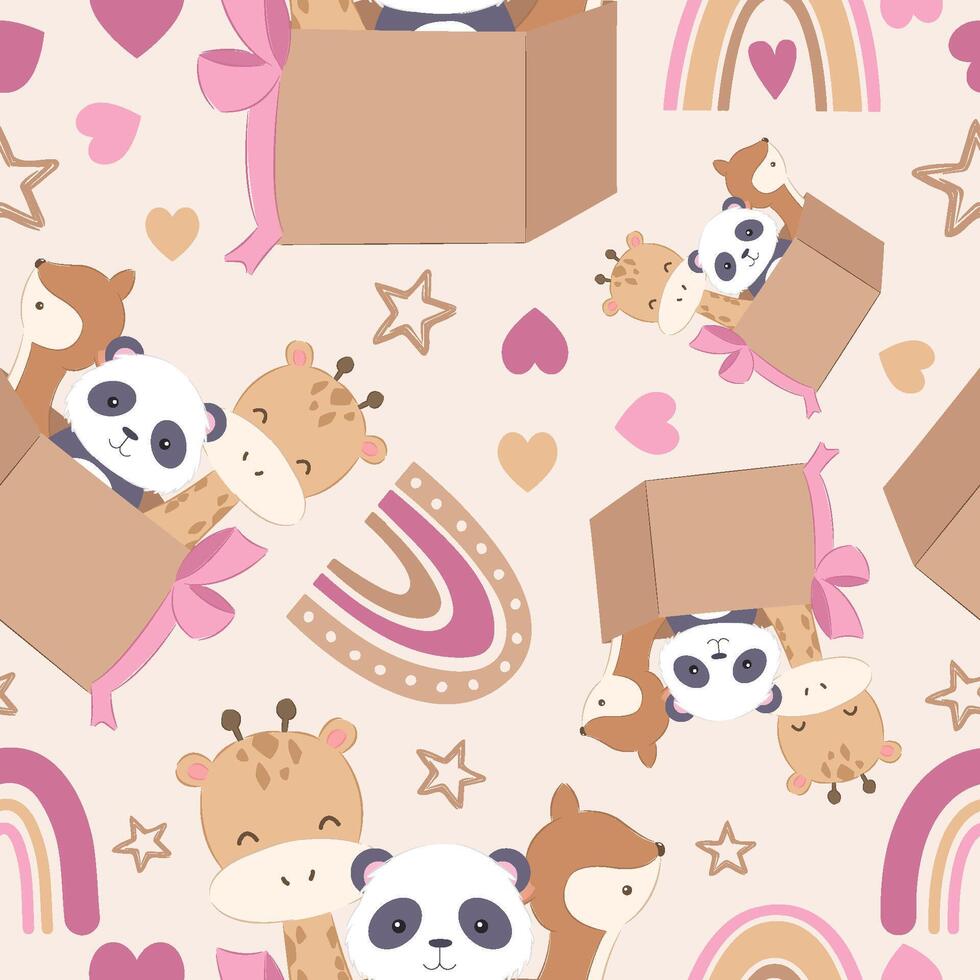 Cute baby animals seamless pattern vector