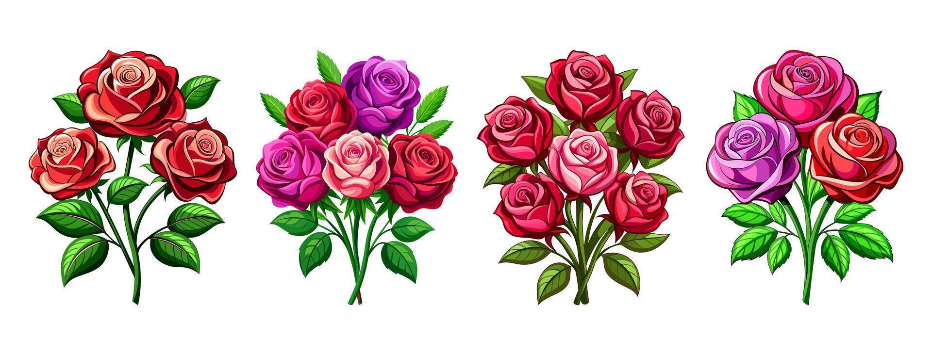 A Set of Beautiful Rose Bouquet vector