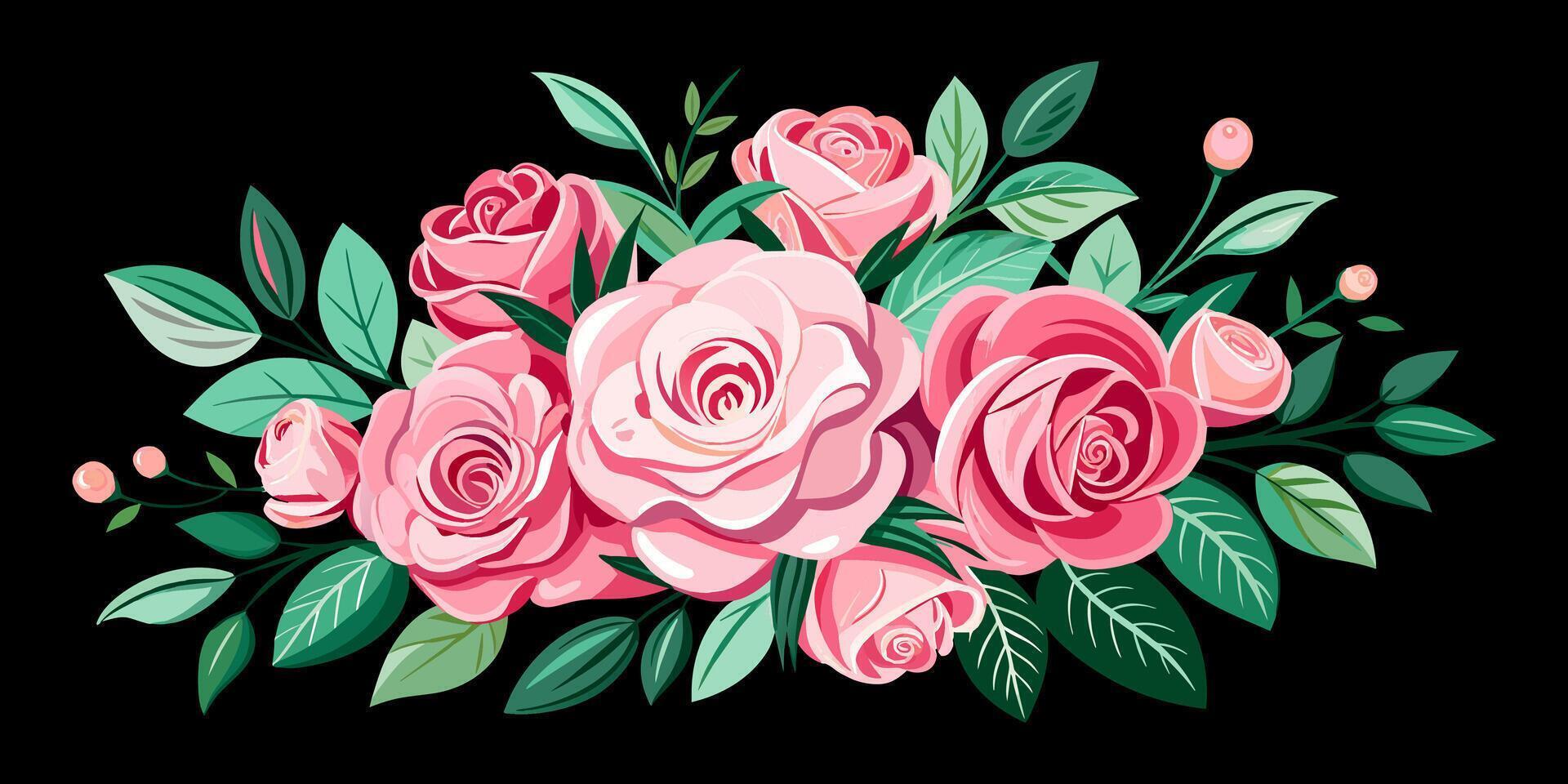 Pink Rose Bouquet on Dark Background vector