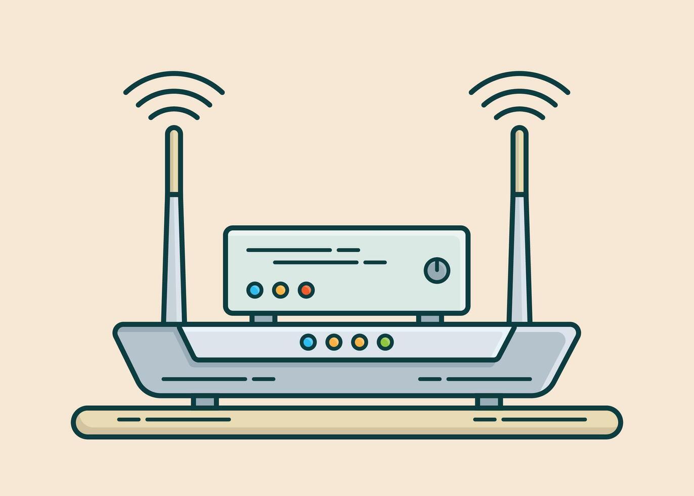 Modern wireless router with internet modem flat and line illustration design vector