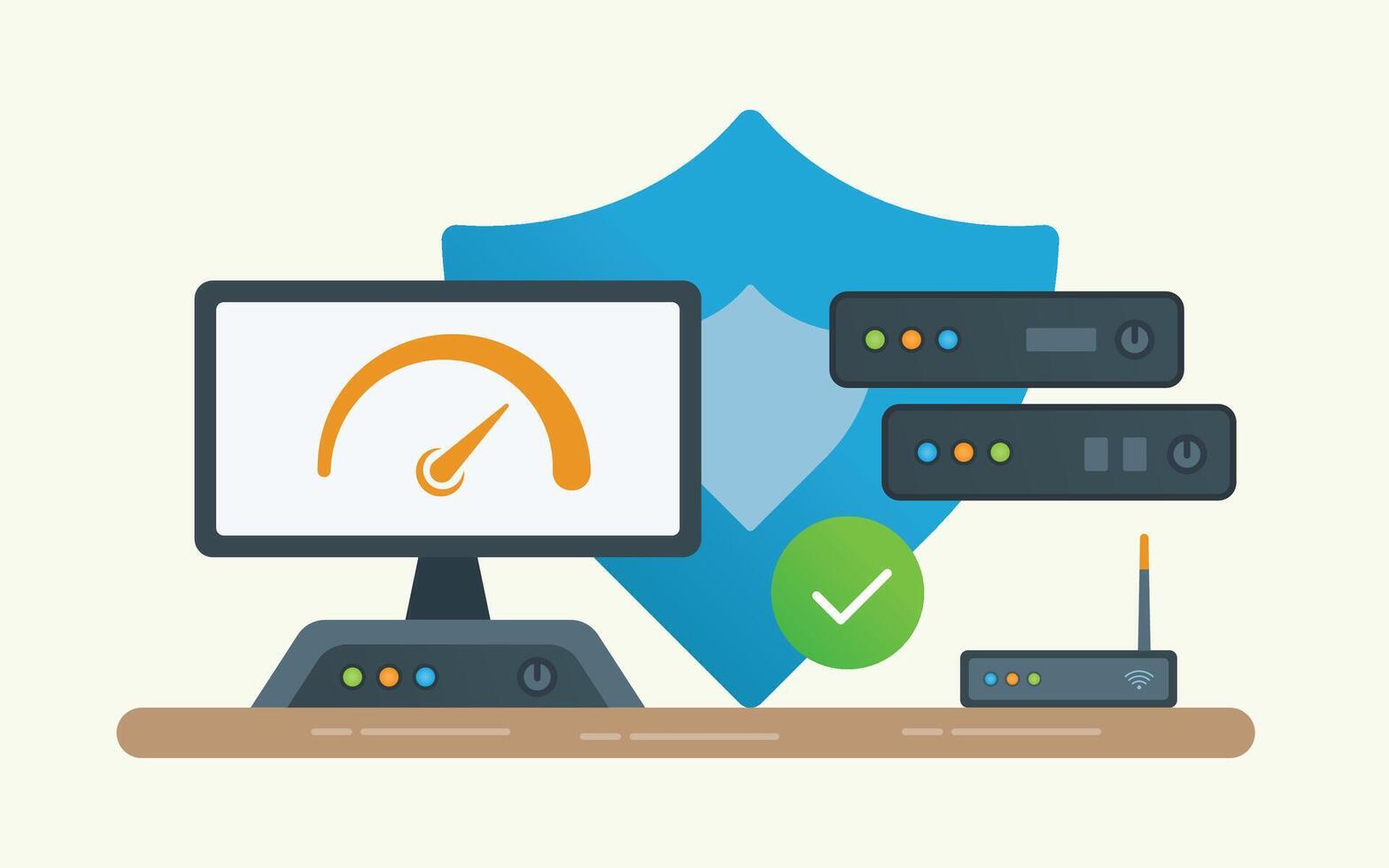 Cloud management, server performance, and security represented in a minimal illustration vector