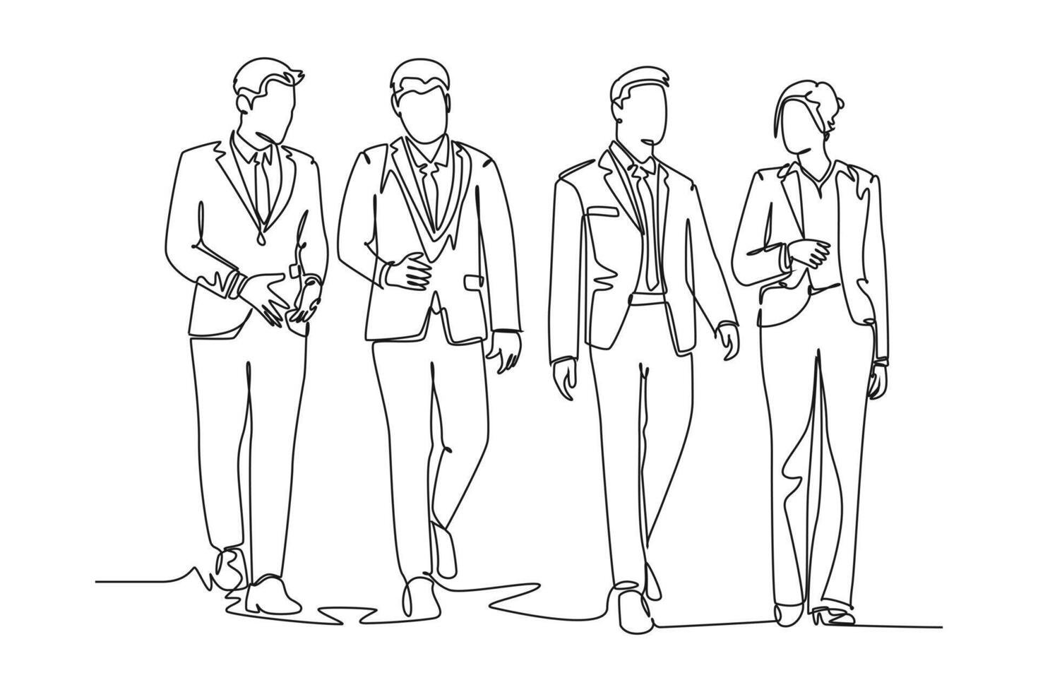 Single continuous line drawing young businessman and businesswoman walking and talking together on office lobby. Urban commuter worker concept. Dynamic one line draw graphic design illustration vector
