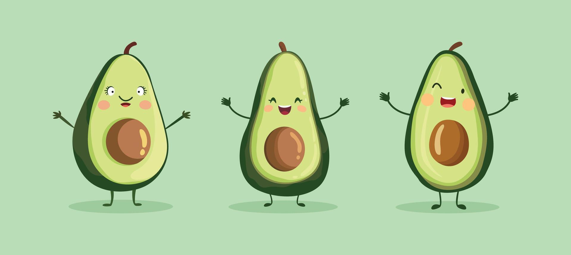 Set of illustration of a Cheerful avocado on a light green background vector