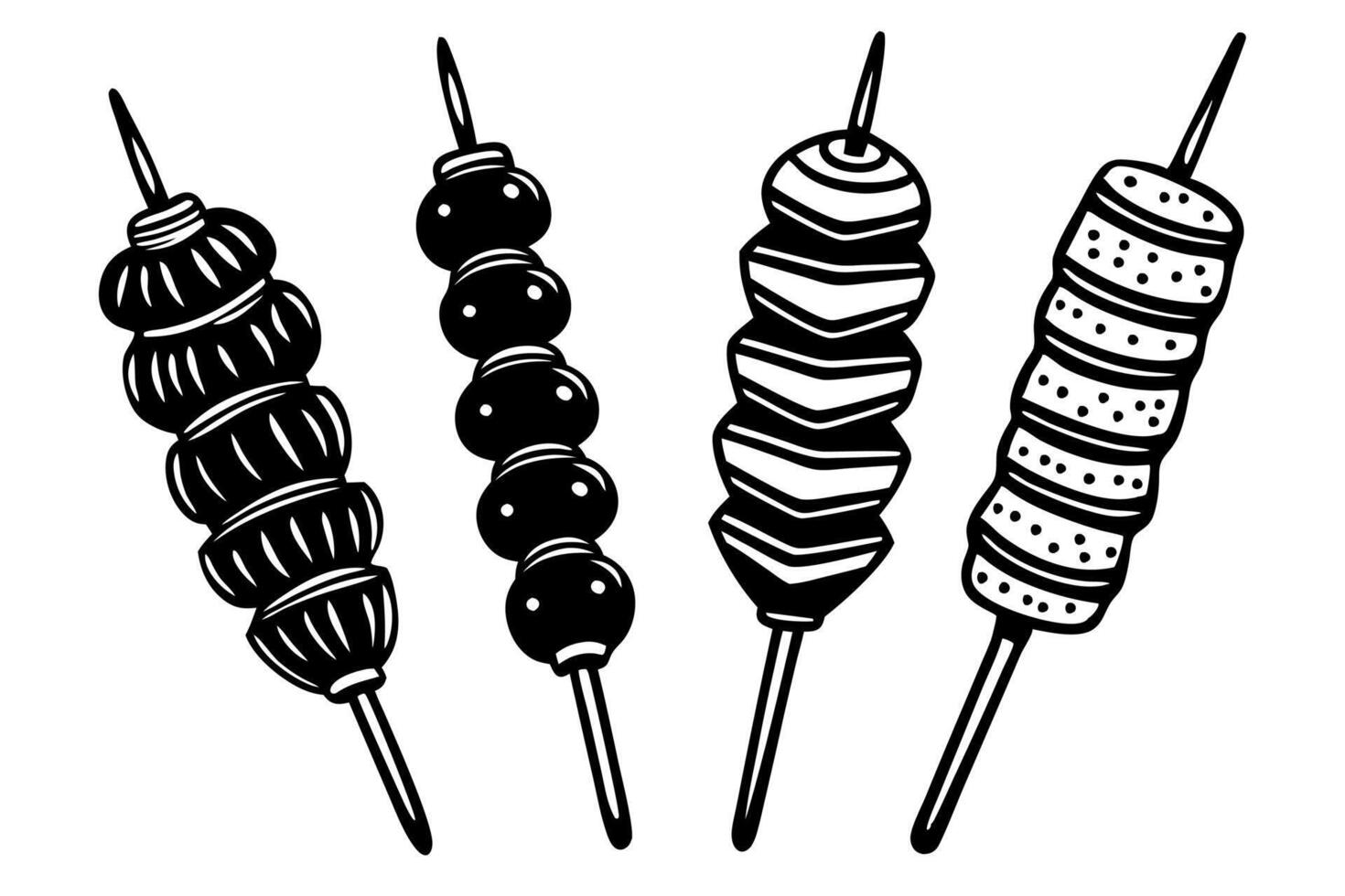 Kabobs line art design culinary food illustration drawing vector