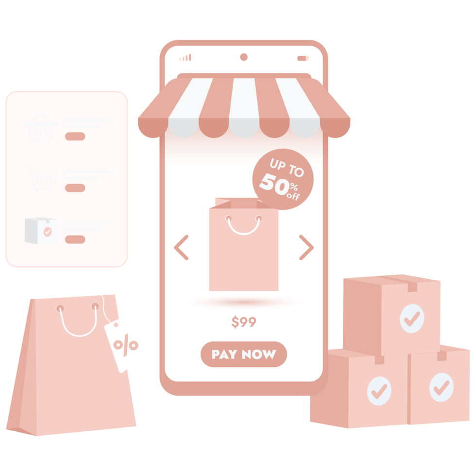 Online shopping concept, templates for online marketing and shopping. Flat design of online shopping with campaign, discount, promo, and sales. Digital marketing for web design, banner, landing page. png