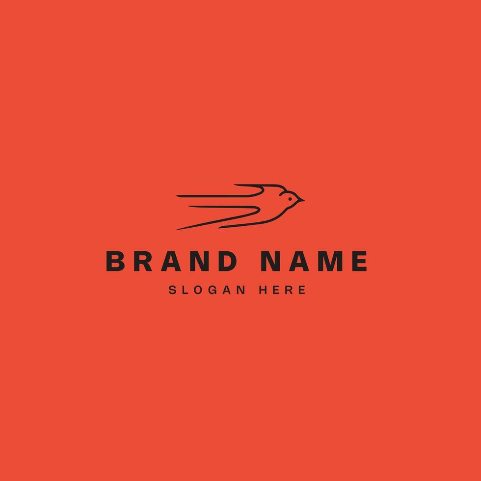 swallow bird logo icon illustration line art isolated on red background vector