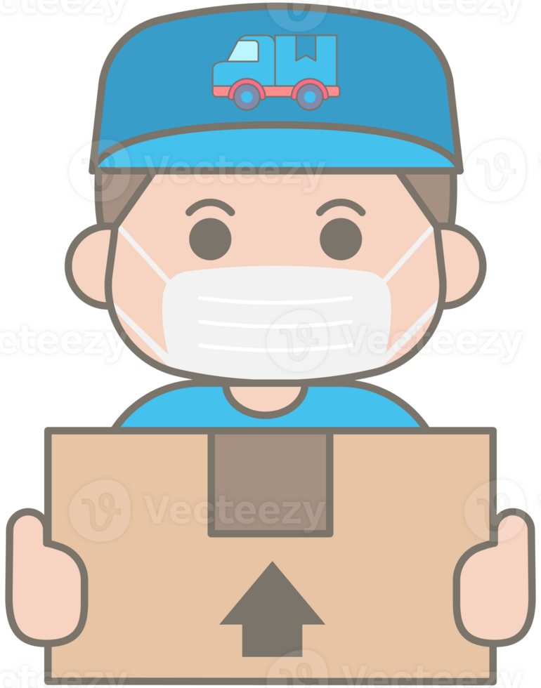 Cute delivery elements in Children Style Cartoon illustration delivery man mask png