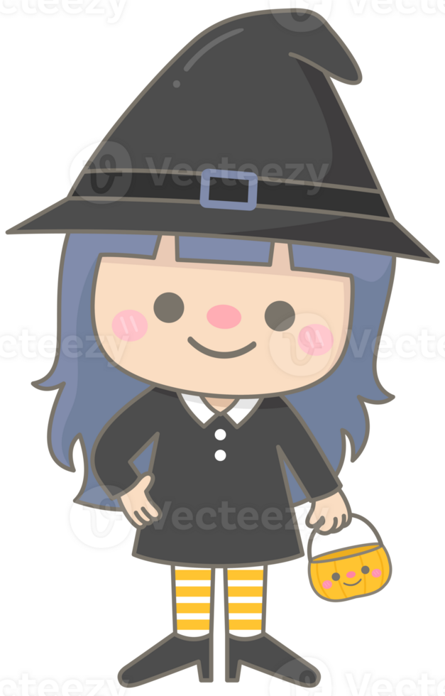 Kid hand drawn cute and colorful happy halloween element witch png