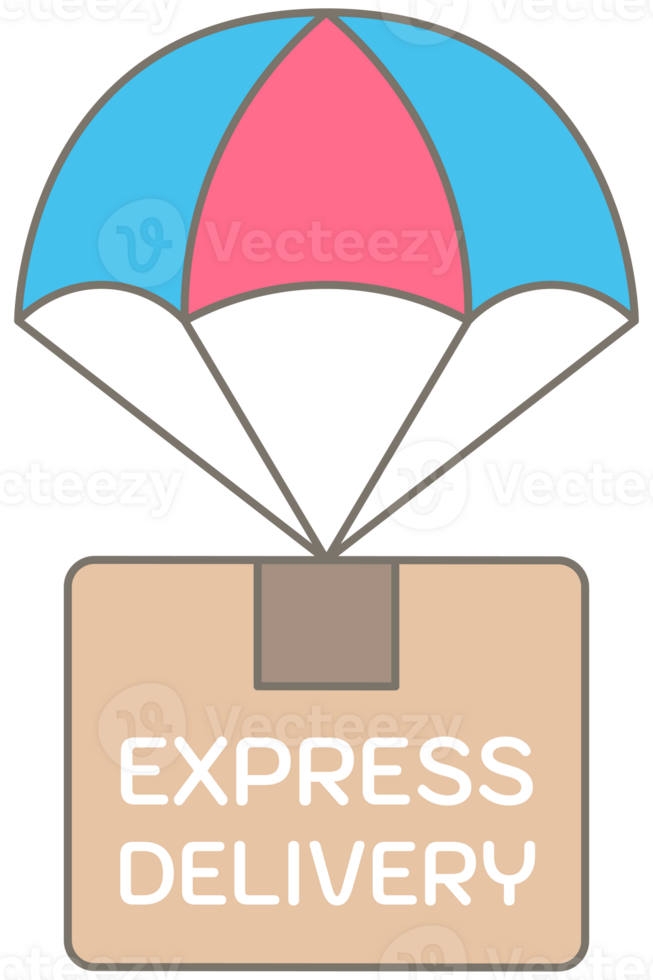 Cute delivery elements in Children Style Cartoon illustration parachute delivery box png