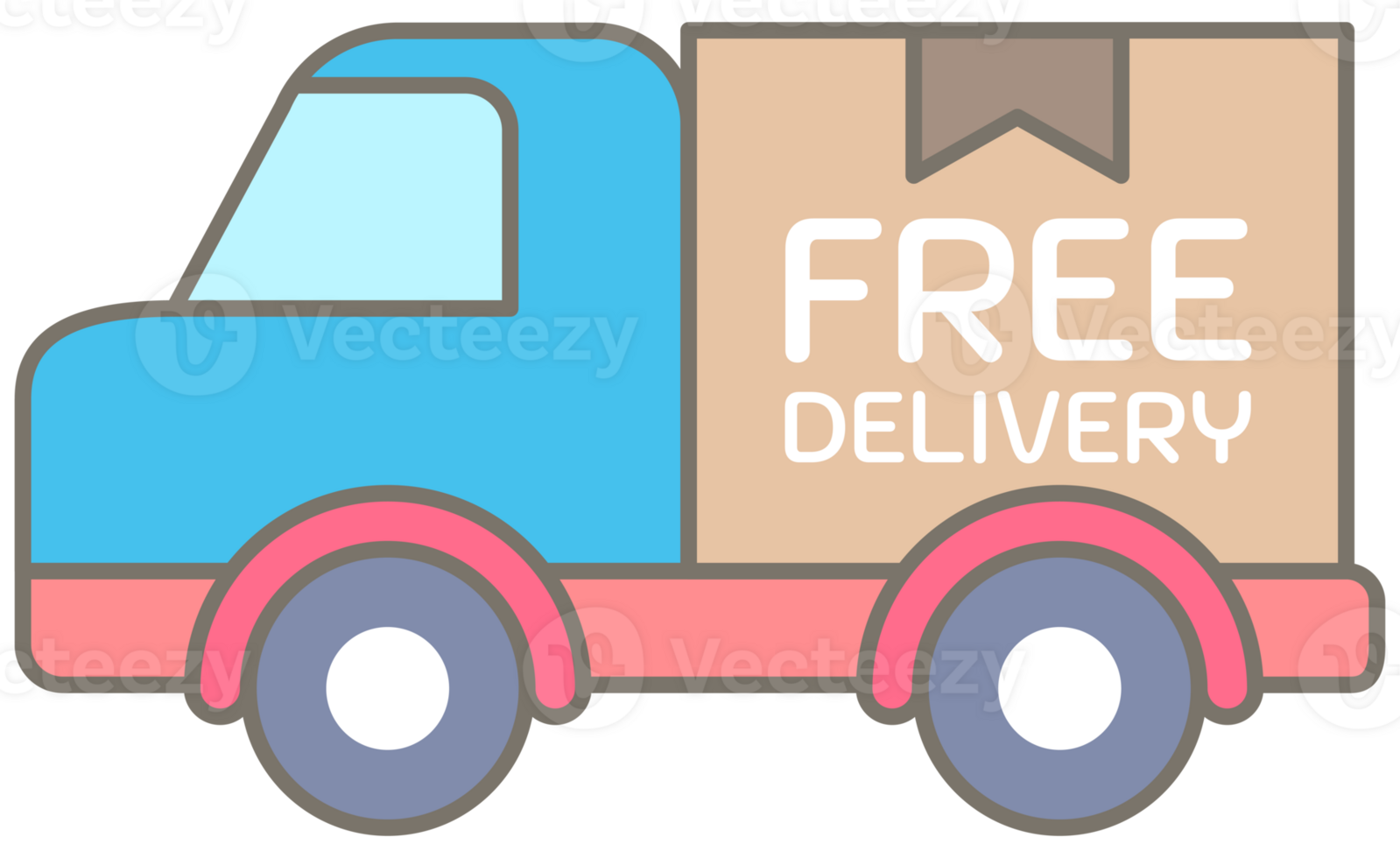 Cute delivery elements in Children Style Cartoon illustration free delivery truck png
