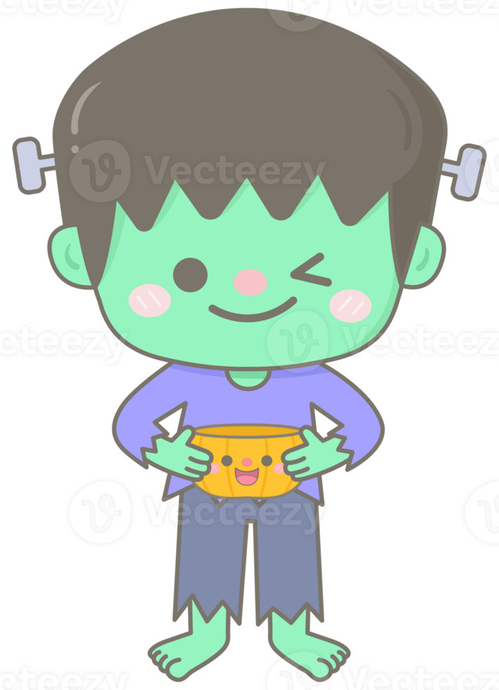 Kid hand drawn cute and colorful happy halloween element zombie boy png