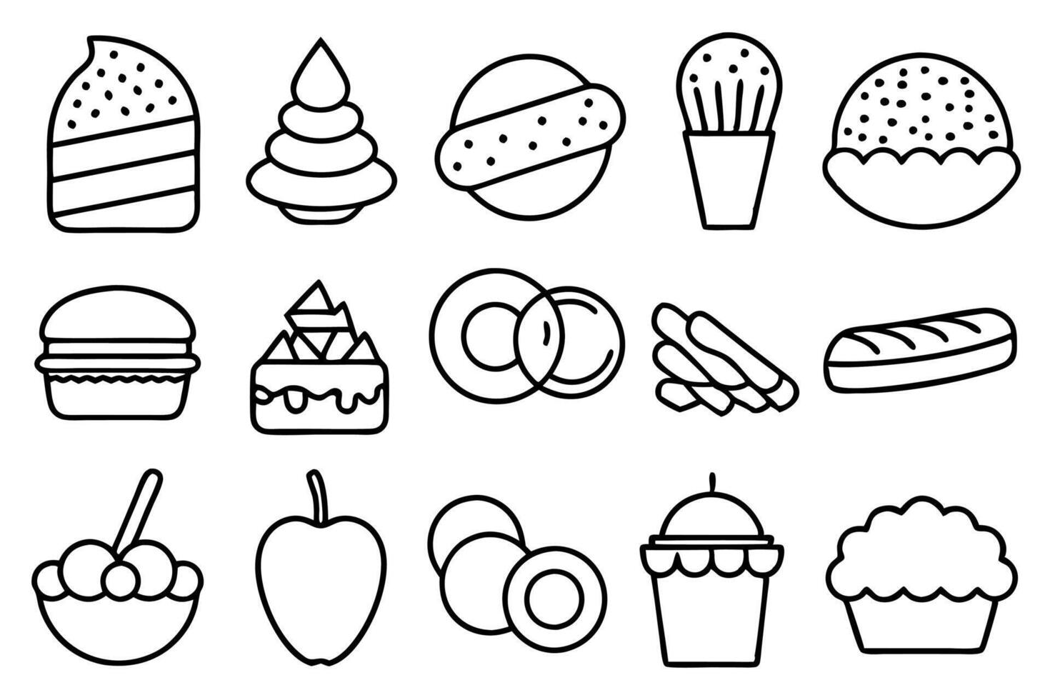 Different types foods line art design elegant gastronomy style vector