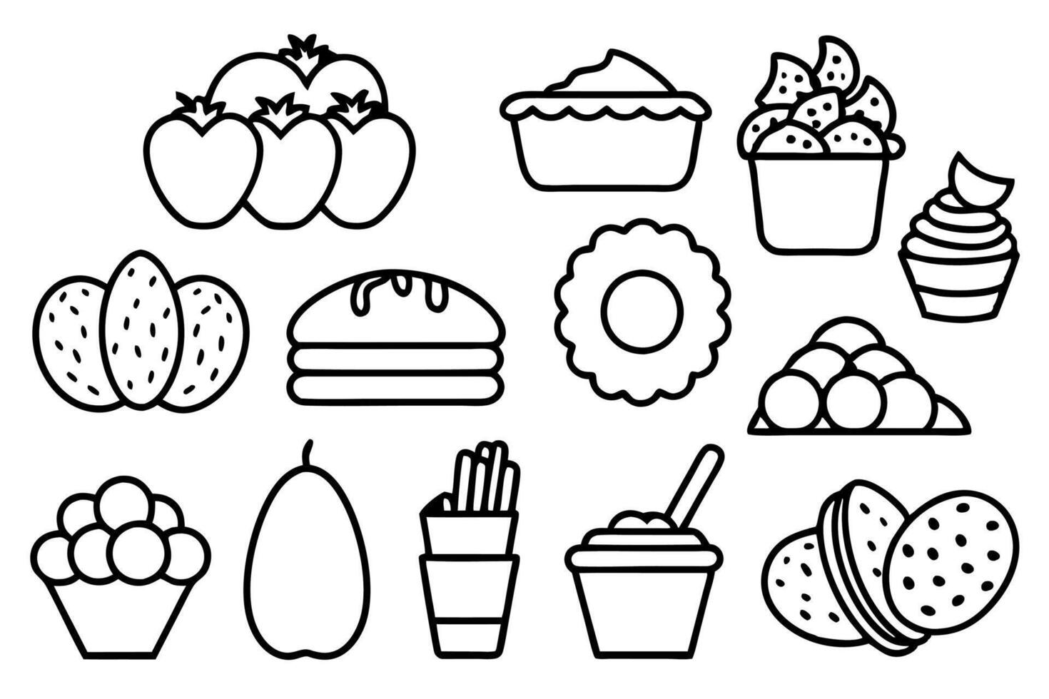 Different types foods line art sketch minimalist food artwork vector