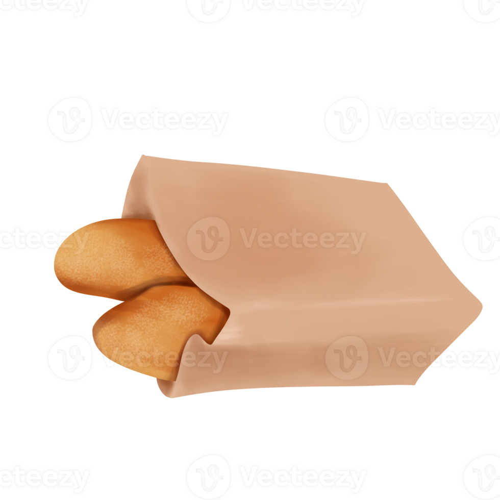Baguette Bread on Brown Shopping Bag png