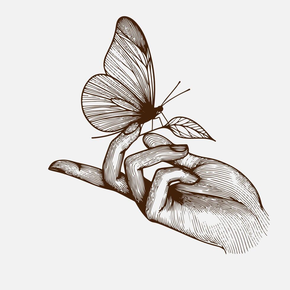 Butterfly hand drawn illustration. Tattoo design elements vector