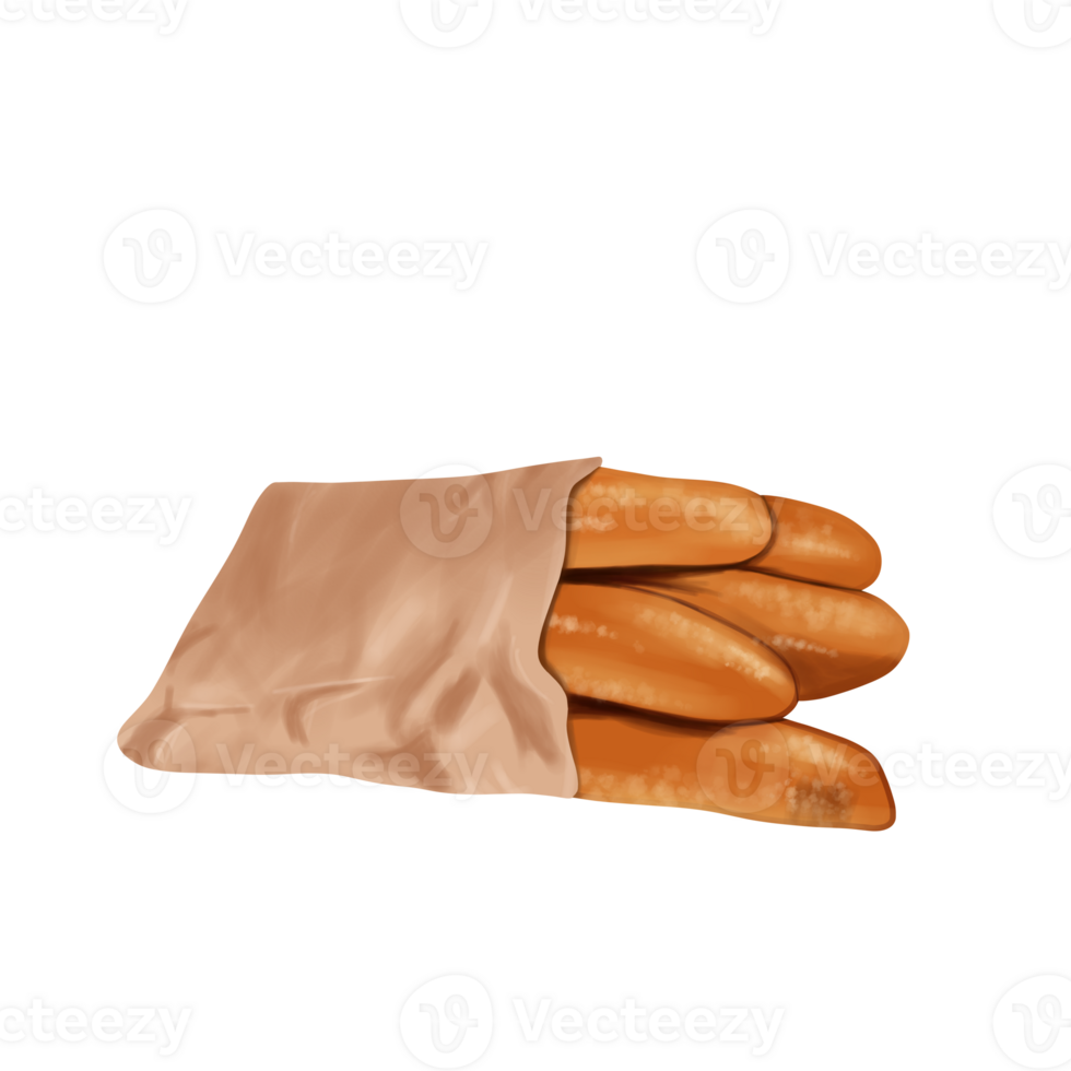 Baguette Bread on Brown Shopping Bag png