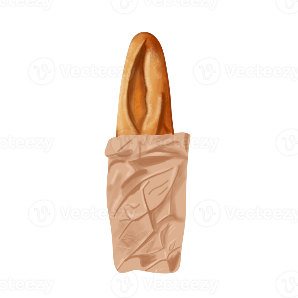 Baguette Bread on Brown Shopping Bag png