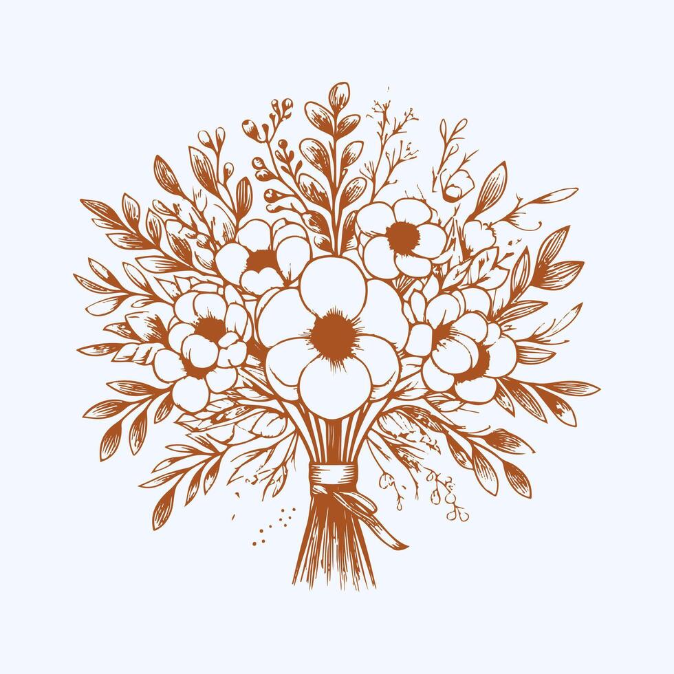 Bouquet with poppies and branches. illustration vector