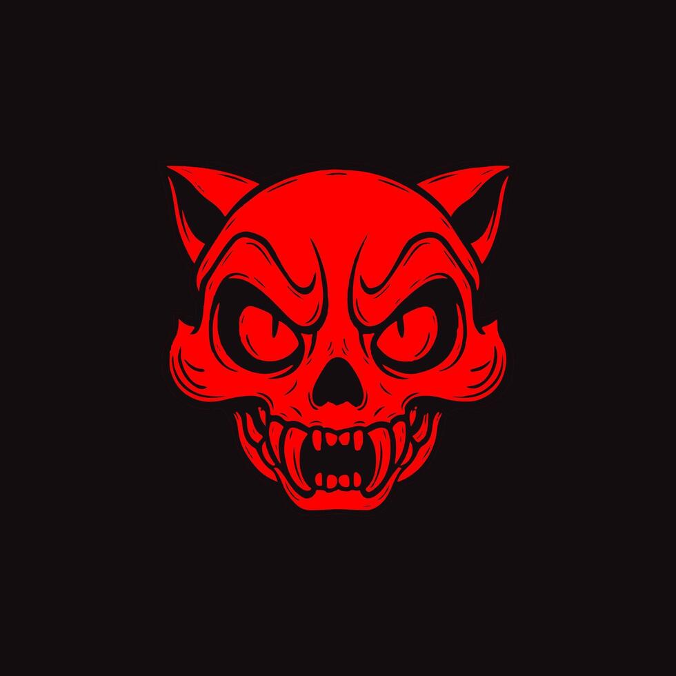 Angry red devil head logo template on a black background vector