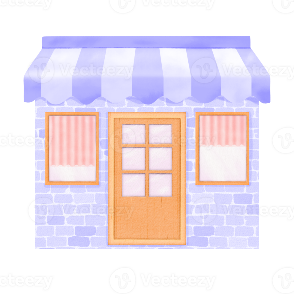 Attractive small shop front with a striped awning, perfect for a boutique or local business png