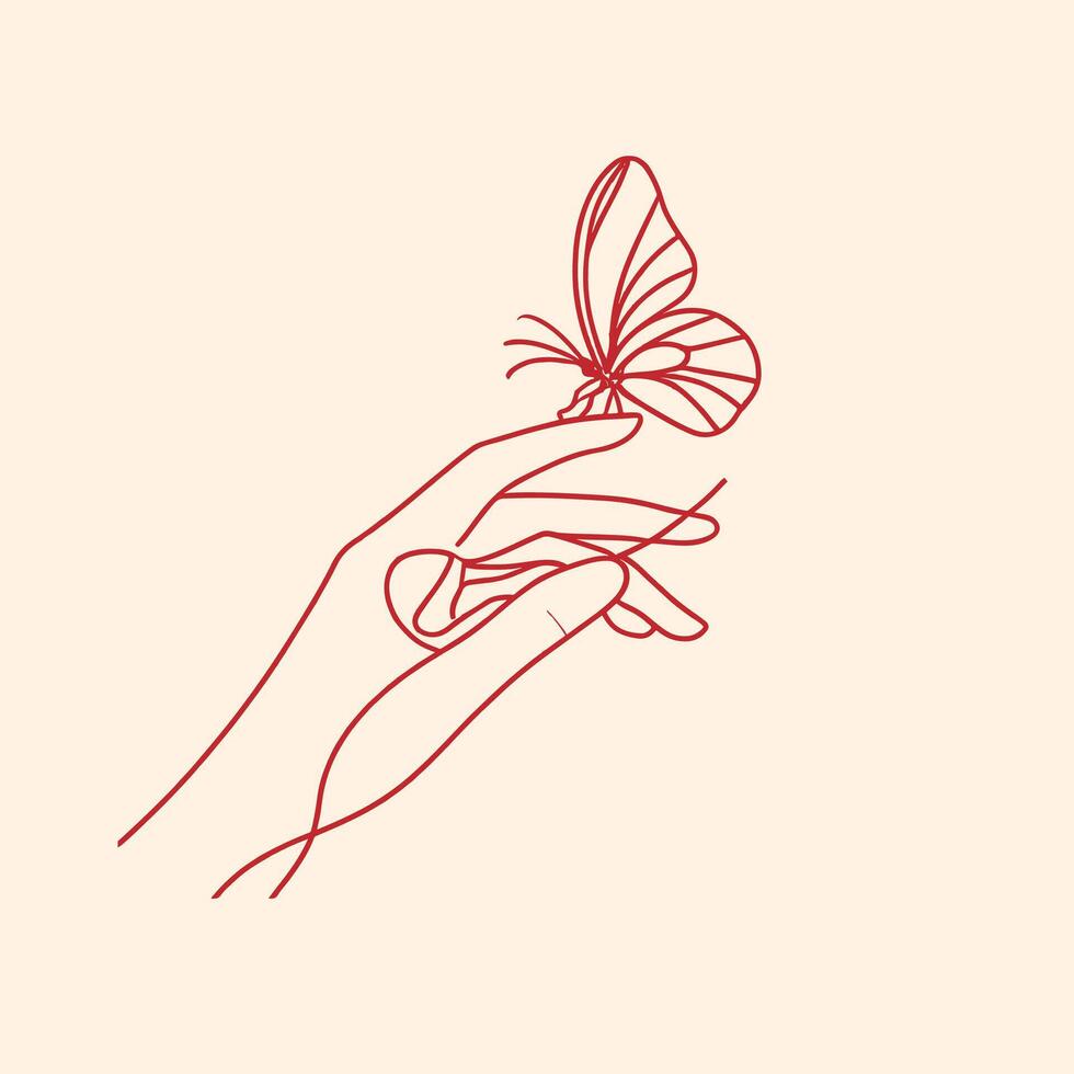 Butterfly in hand. illustration. Outline drawing vector