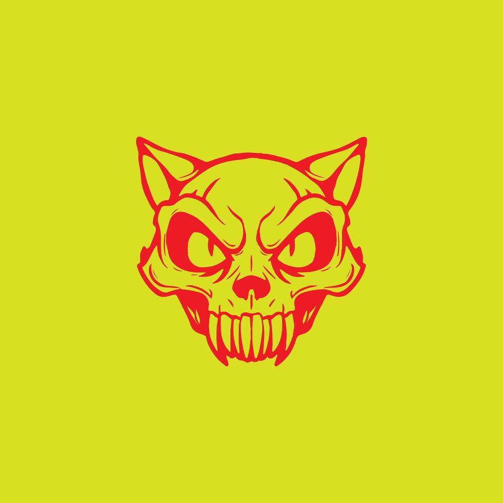 Angry red devil head logo template on a yellow background vector