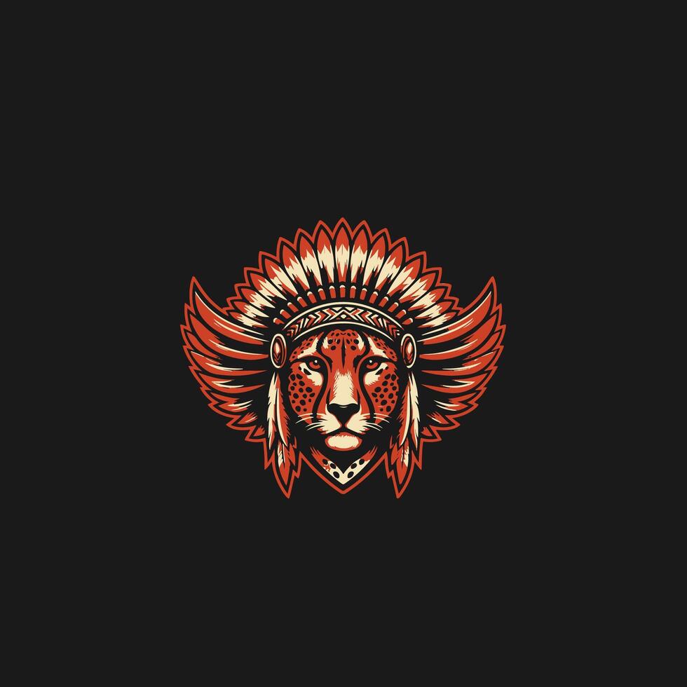 Lion head with indian headdress logo design template vector