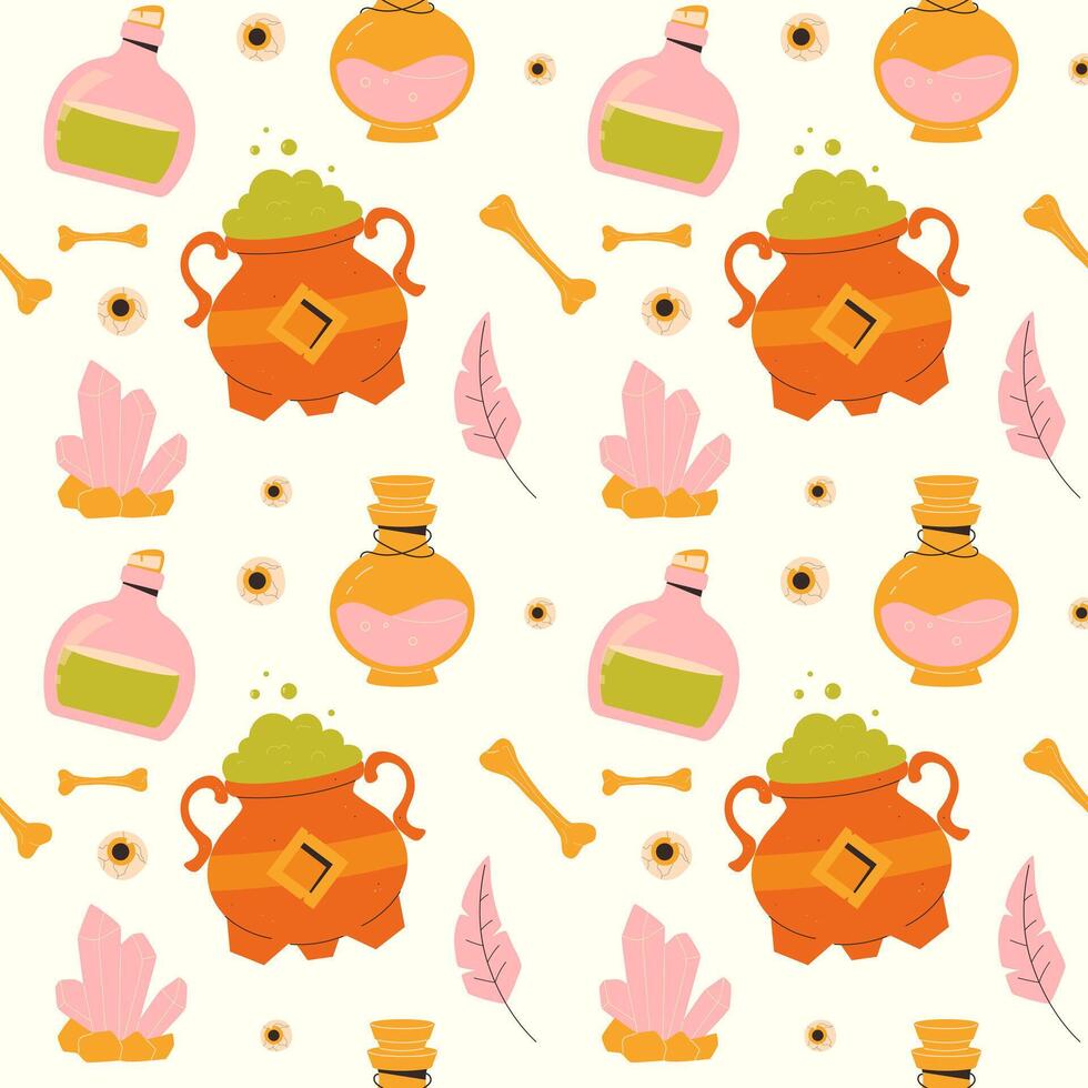 childrens cute background. Witchcraft and magic seamless pattern on a light background vector