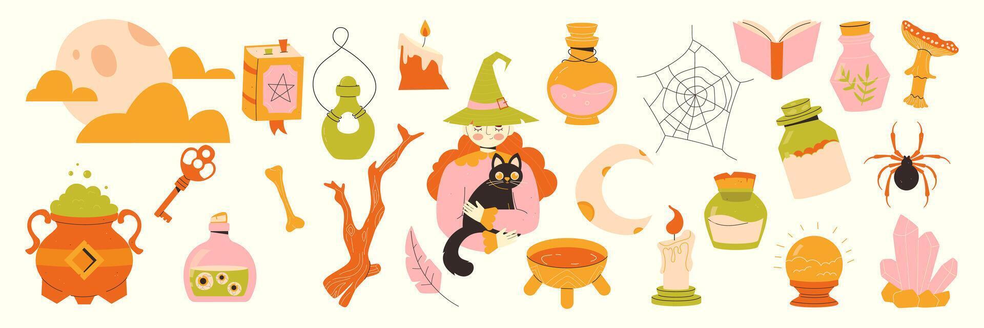childrens magic elements. Set of elements for witchcraft and magic vector