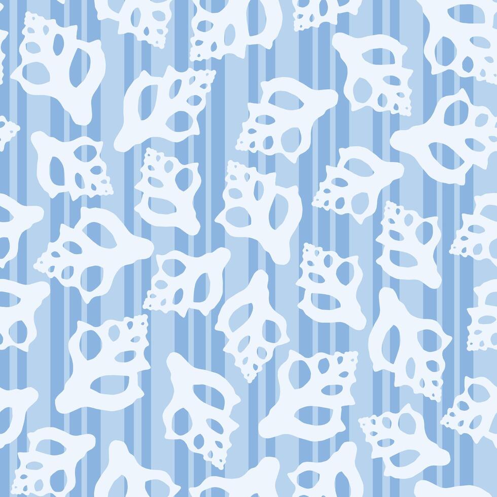 Hand drawn sea shell pattern on blue stripe background vector