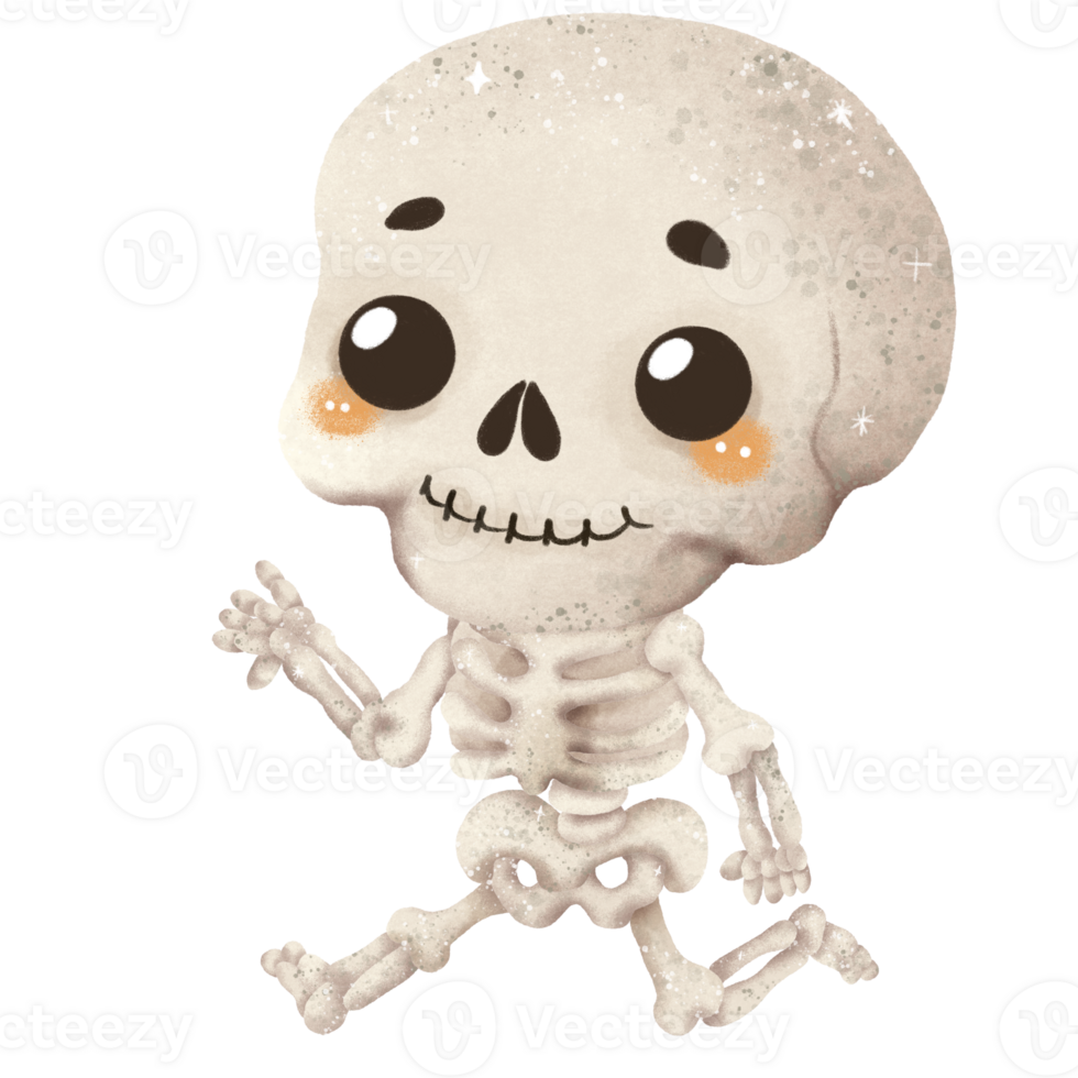 Watercolor Hand drawn illustration a cute skeleton isolated spooky Halloween element png