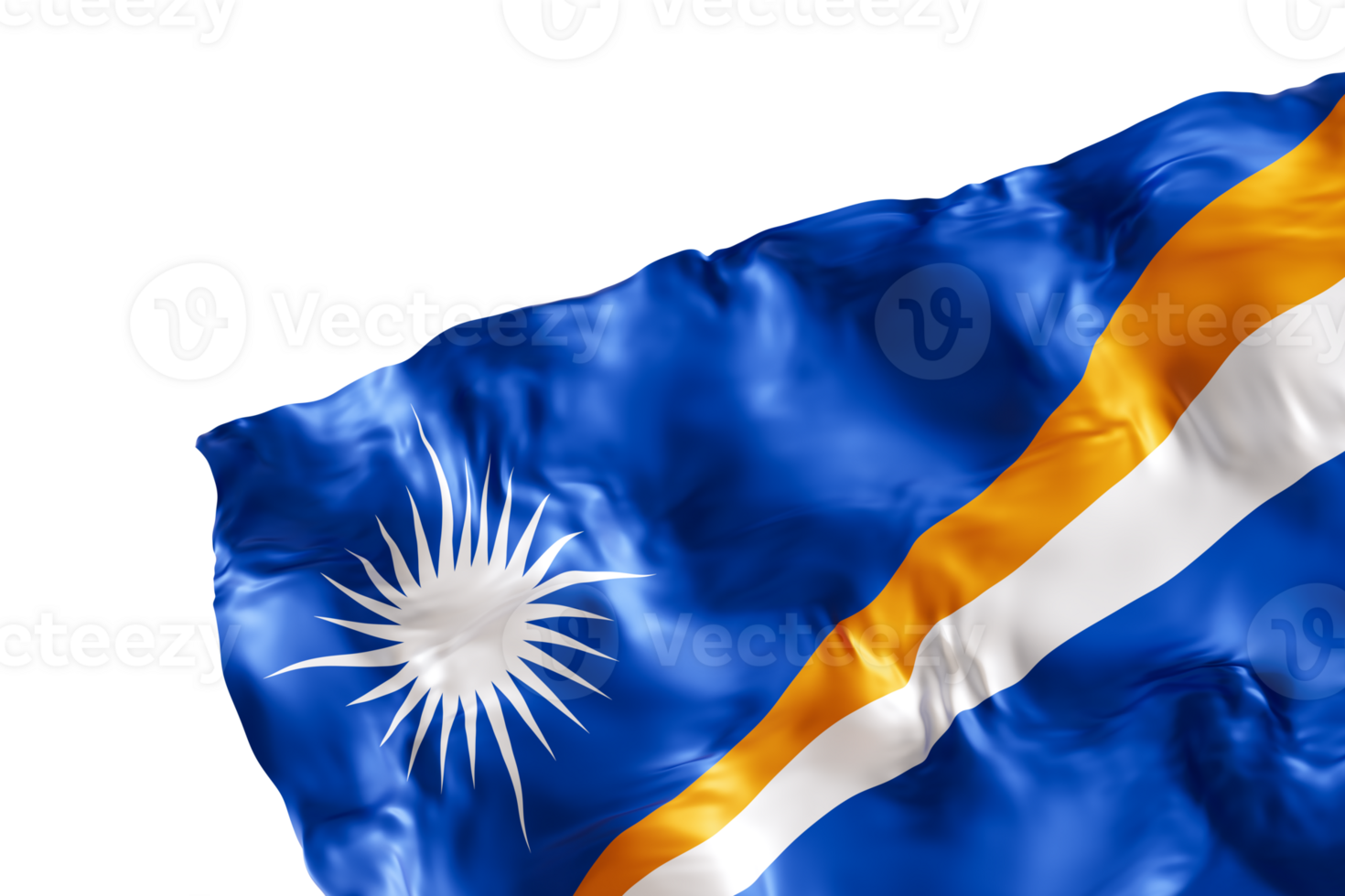 Realistic flag of Marshall Islands, with folds, on transparent background. Footer, corner design element. Cut out. Perfect for patriotic themes or national event promotions. 3D render. png