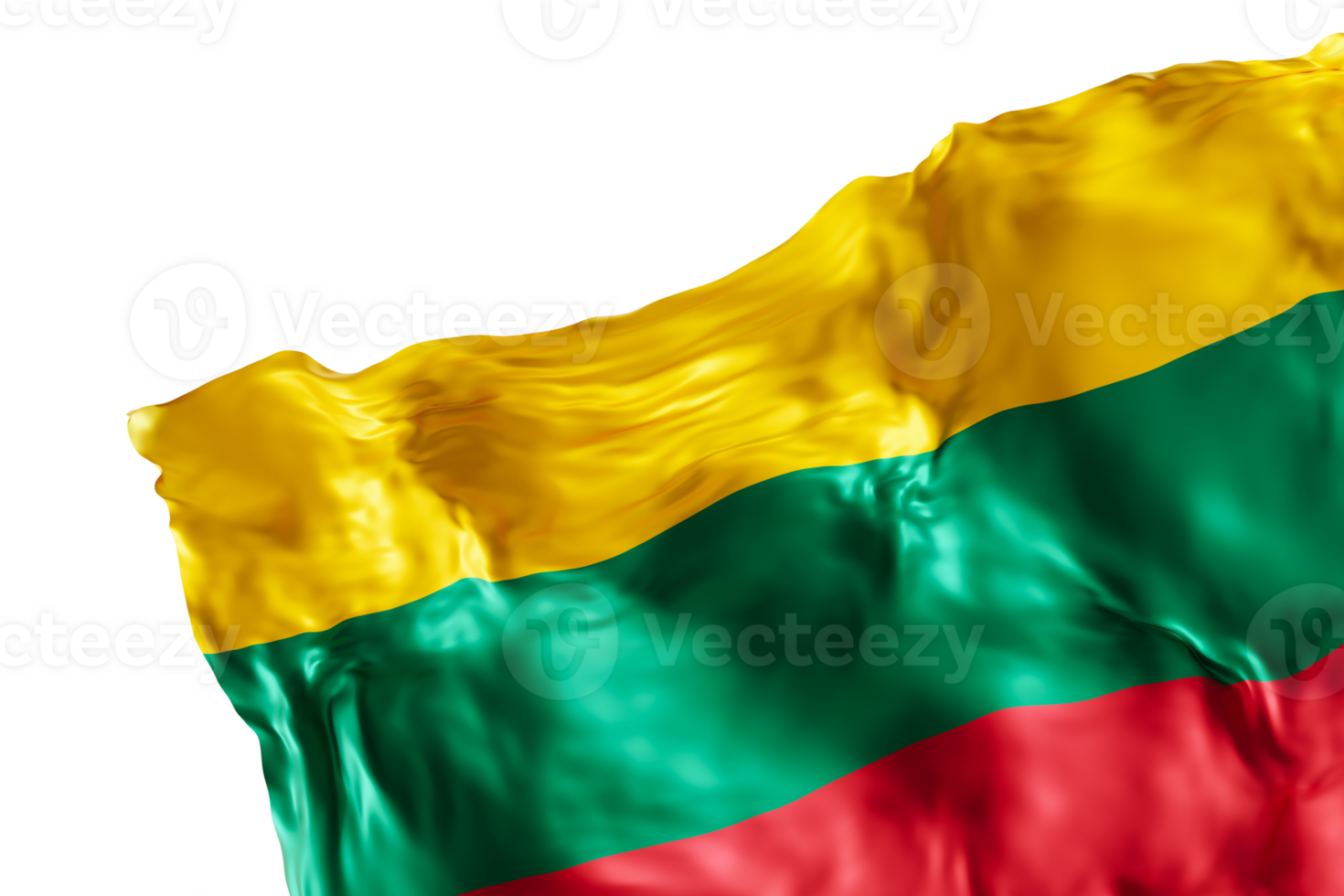 Realistic flag of Lithuania with folds, on transparent background. Footer, corner design element. Cut out. Perfect for patriotic themes or national event promotions. 3D render. png