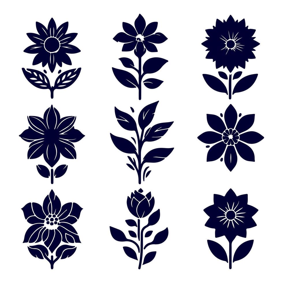 Outline flower set for artistic designs. vector