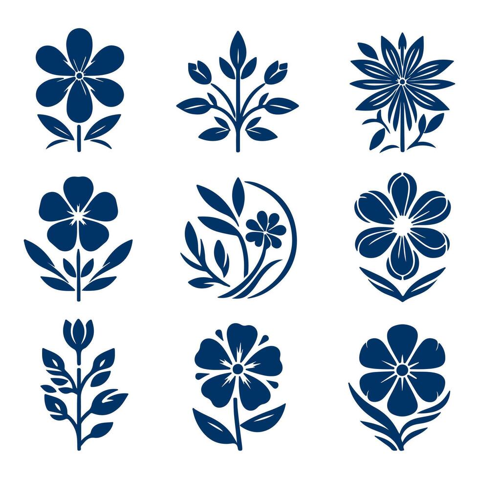 Outline flower set for artistic designs. vector