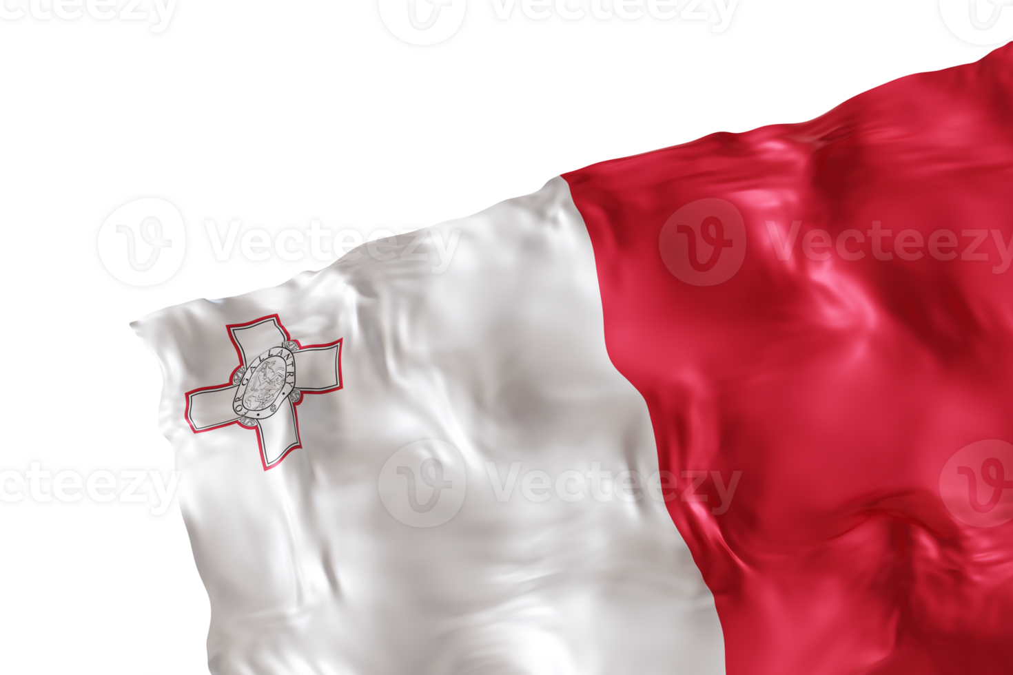 Realistic flag of Malta with folds, on transparent background. Footer, corner design element. Cut out. Perfect for patriotic themes or national event promotions. 3D render. png