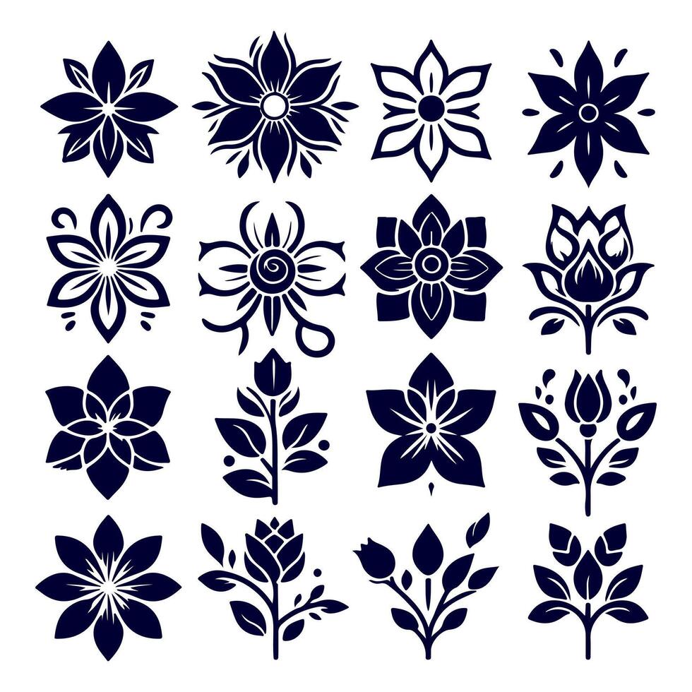 Outline flower set for artistic designs. vector