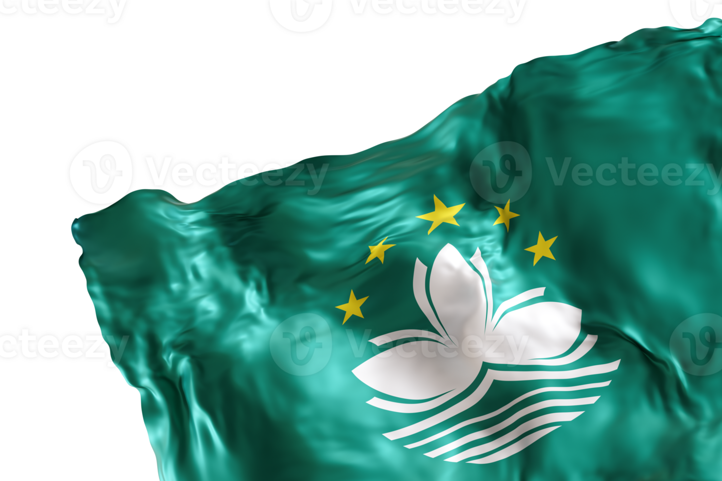 Realistic flag of Macau with folds, on transparent background. Footer, corner design element. Cut out. Perfect for patriotic themes or national event promotions. 3D render. png