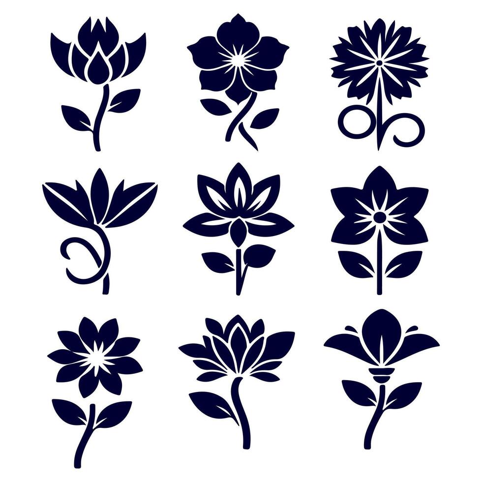 Outline flower set for artistic designs. vector