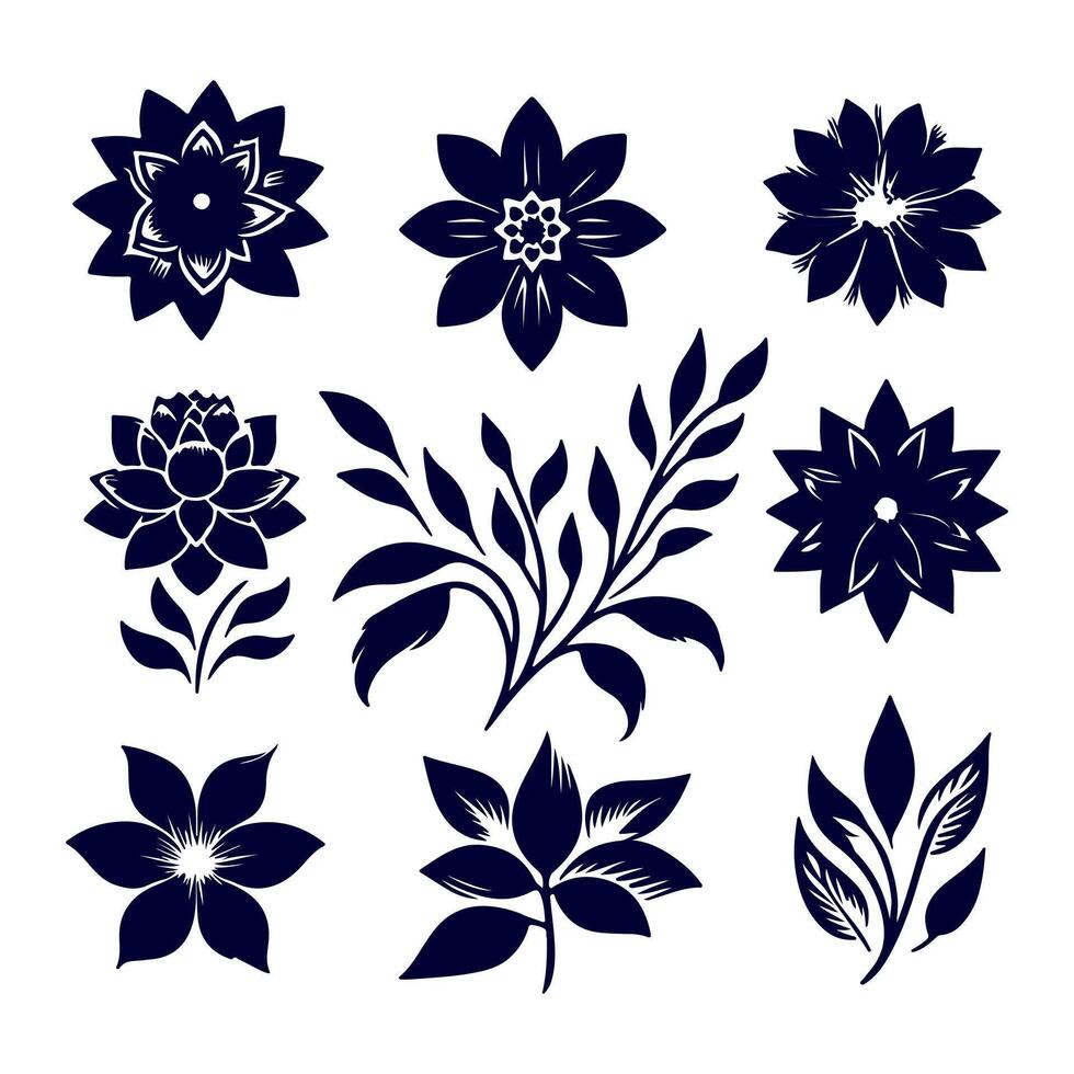 Outline flower set for artistic designs. vector