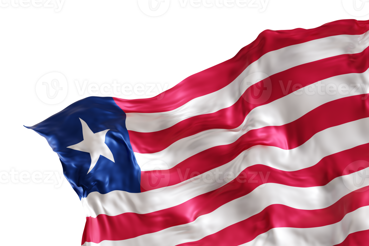 Realistic flag of Liberia with folds, on transparent background. Footer, corner design element. Cut out. Perfect for patriotic themes or national event promotions. 3D render. png