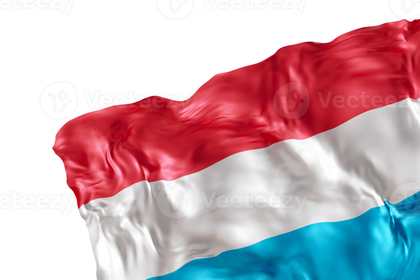 Realistic flag of Luxembourg with folds, on transparent background. Footer, corner design element. Cut out. Perfect for patriotic themes or national event promotions. 3D render. png