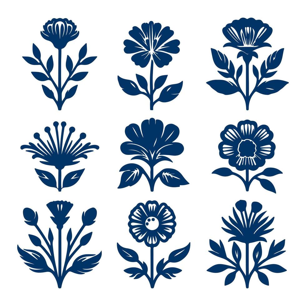 Outline flower set for artistic designs. vector