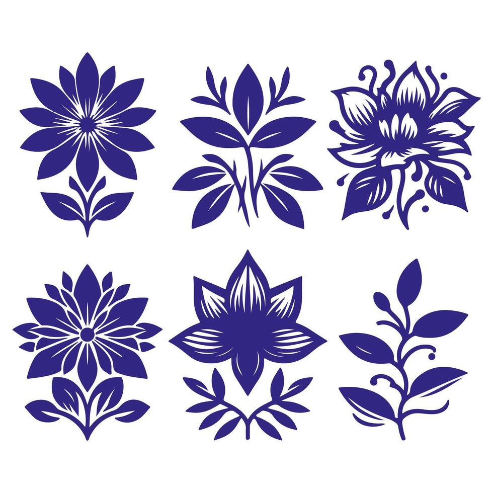 Outline flower set for artistic designs. vector