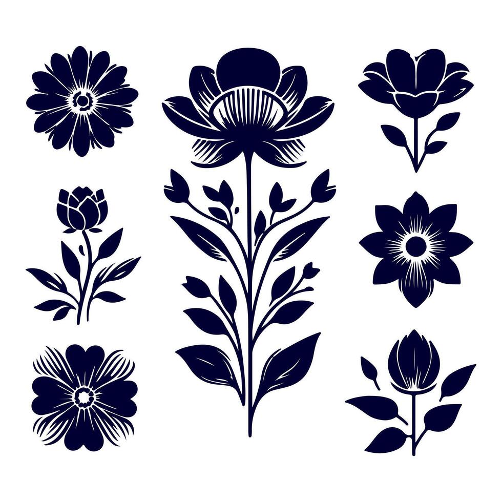 Outline flower set for artistic designs. vector