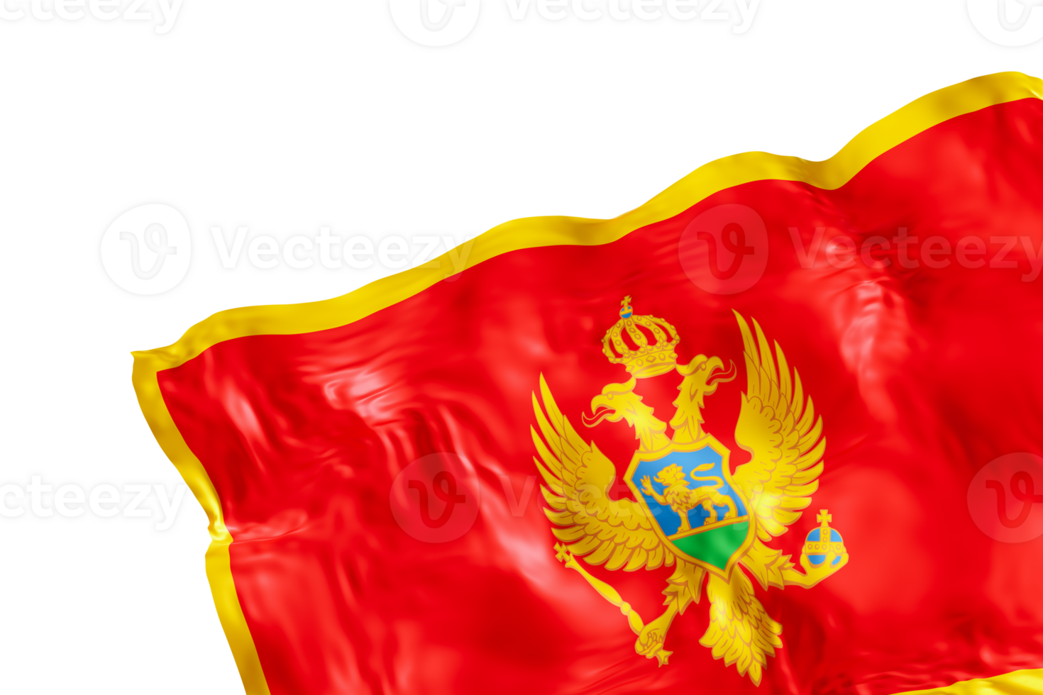 Realistic flag of Montenegro with folds, on transparent background. Footer, corner design element. Cut out. Perfect for patriotic themes or national event promotions. 3D render. png